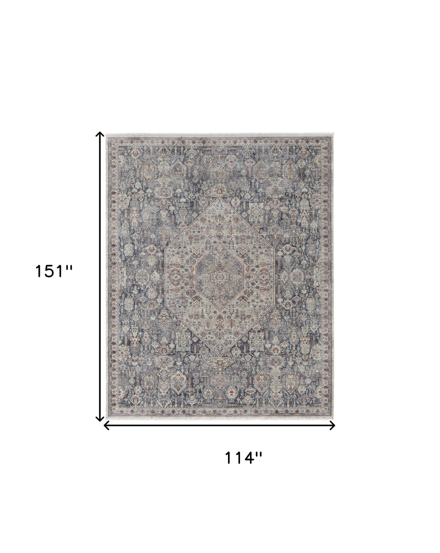 7' X 10' Blue And Ivory Floral Power Loom Stain Resistant Area Rug