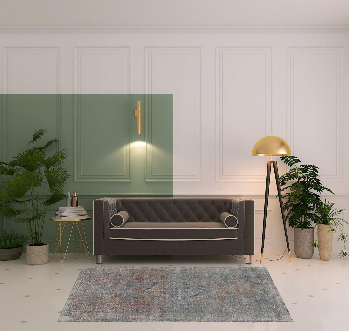 7' X 10' Blue Red And Gray Floral Power Loom Stain Resistant Area Rug