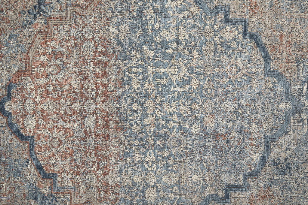 7' X 10' Blue Red And Gray Floral Power Loom Stain Resistant Area Rug