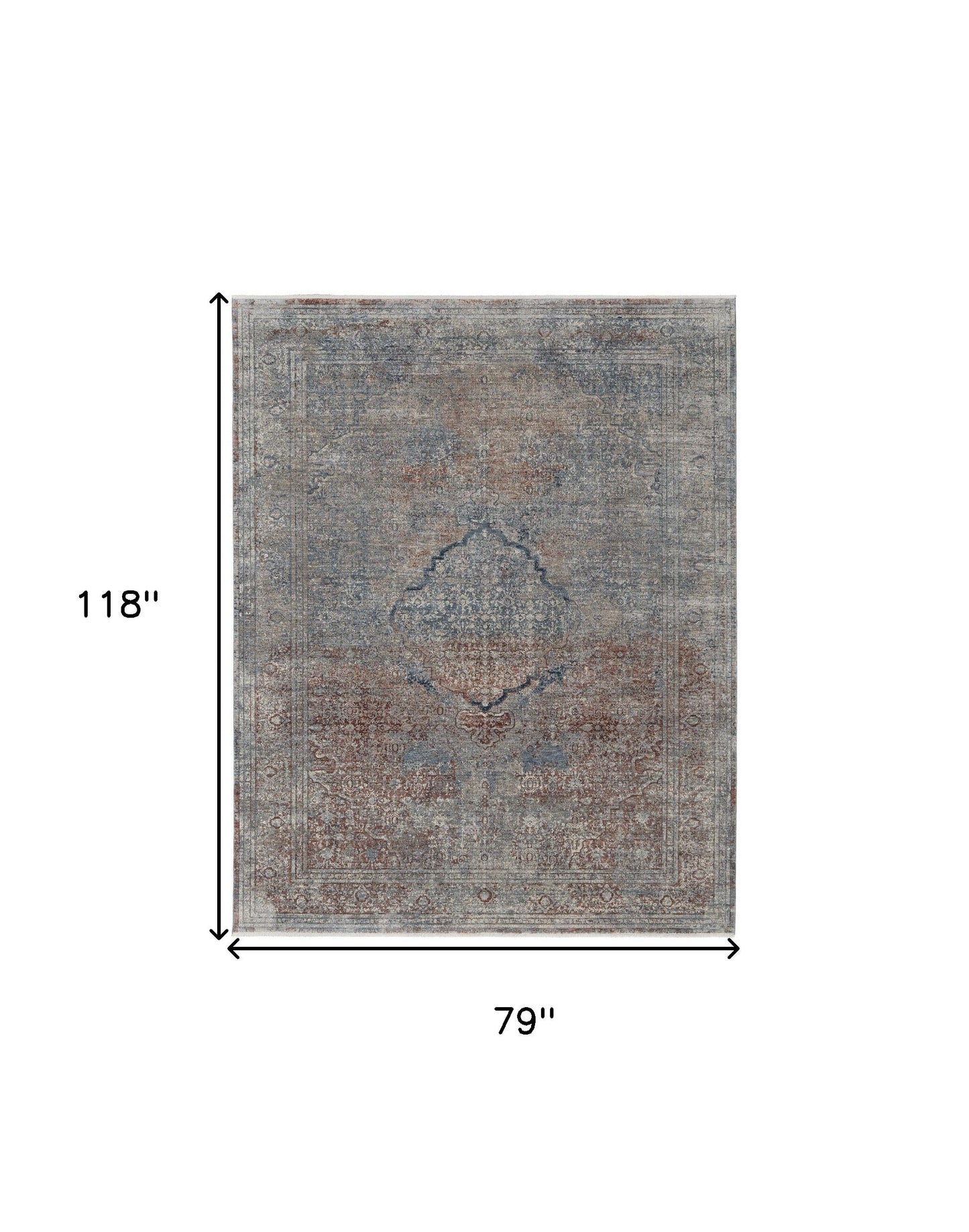 7' X 10' Blue Red And Gray Floral Power Loom Stain Resistant Area Rug