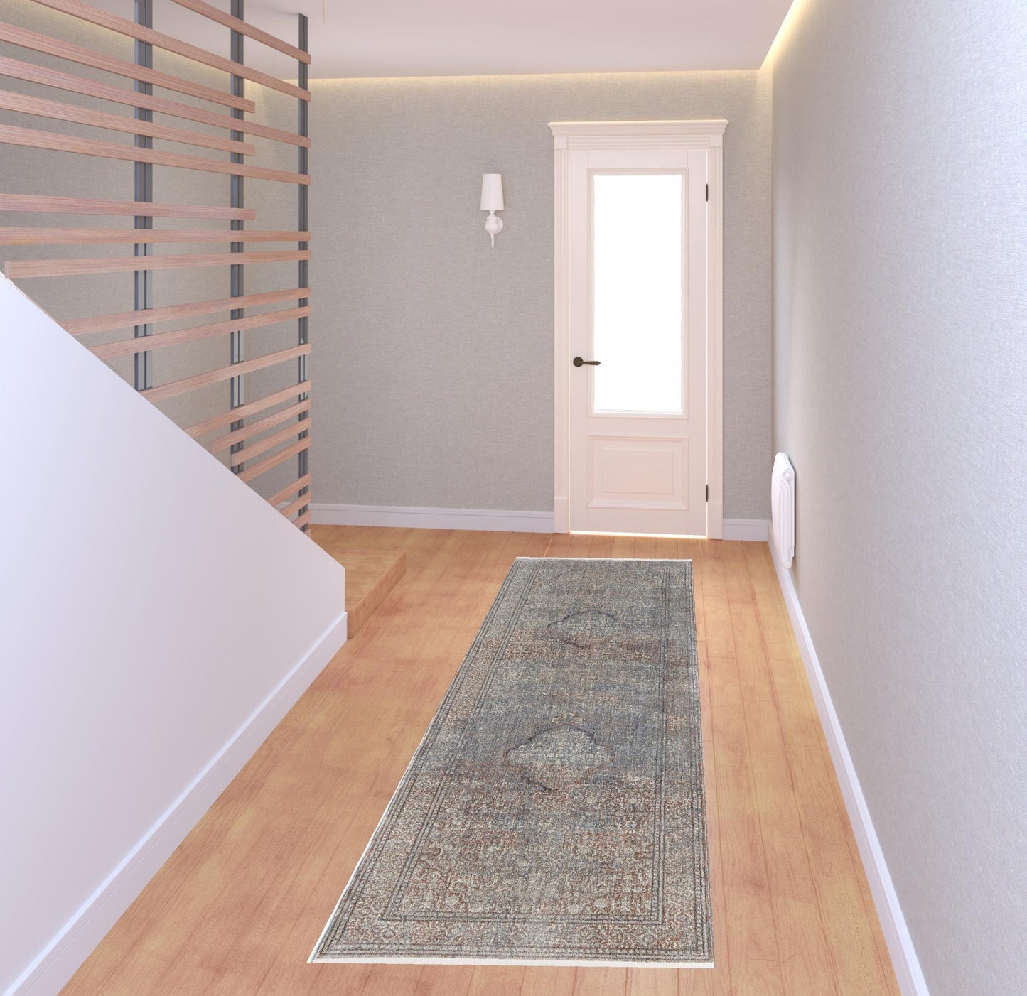 7' X 10' Blue Red And Gray Floral Power Loom Stain Resistant Area Rug