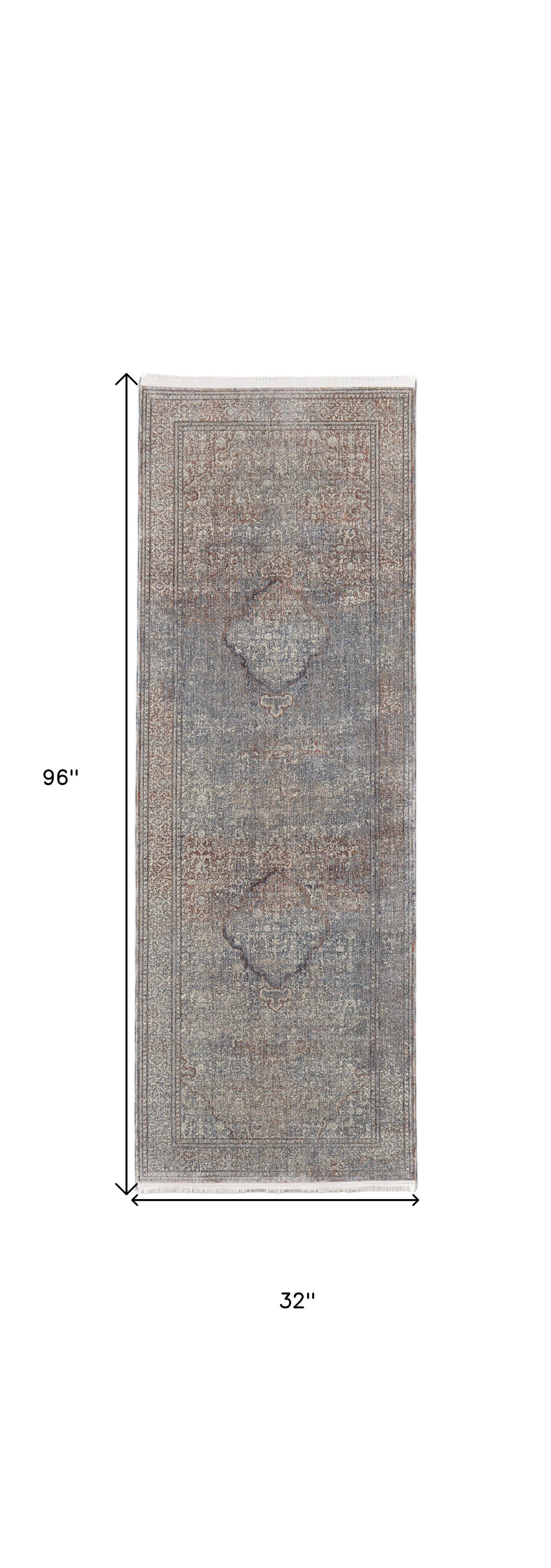 7' X 10' Blue Red And Gray Floral Power Loom Stain Resistant Area Rug