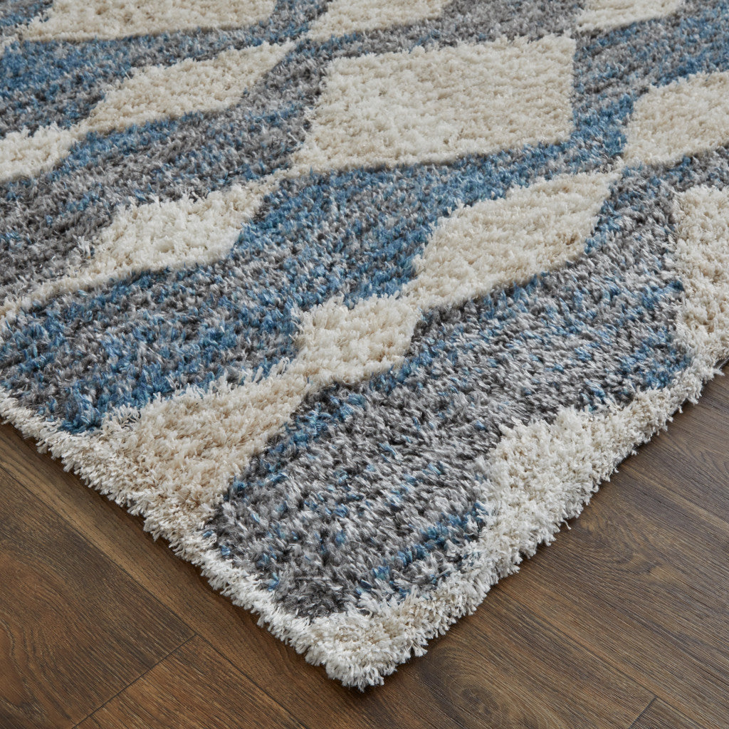 8' X 10' Ivory Gray And Blue Chevron Power Loom Stain Resistant Area Rug