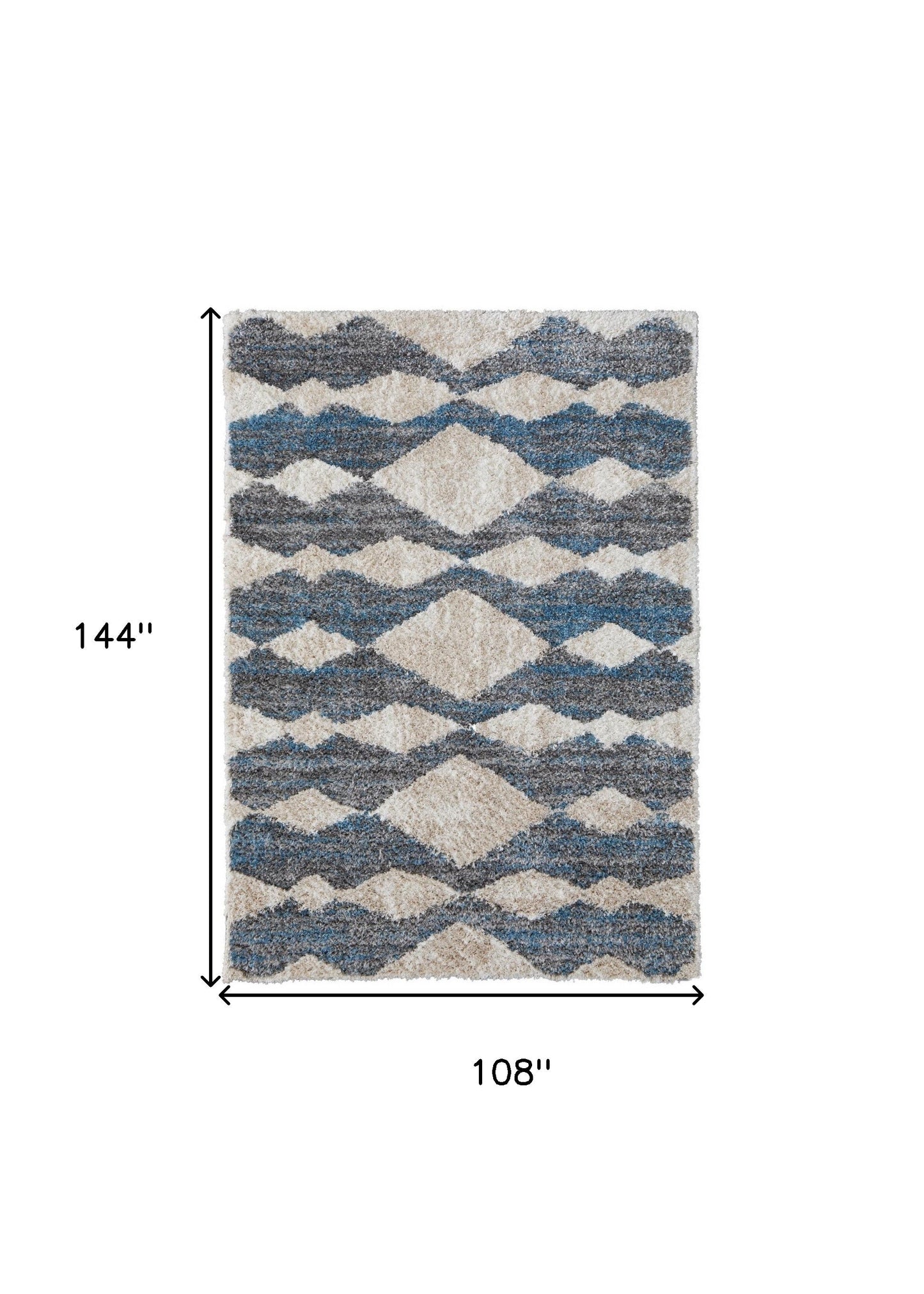 8' X 10' Ivory Gray And Blue Chevron Power Loom Stain Resistant Area Rug