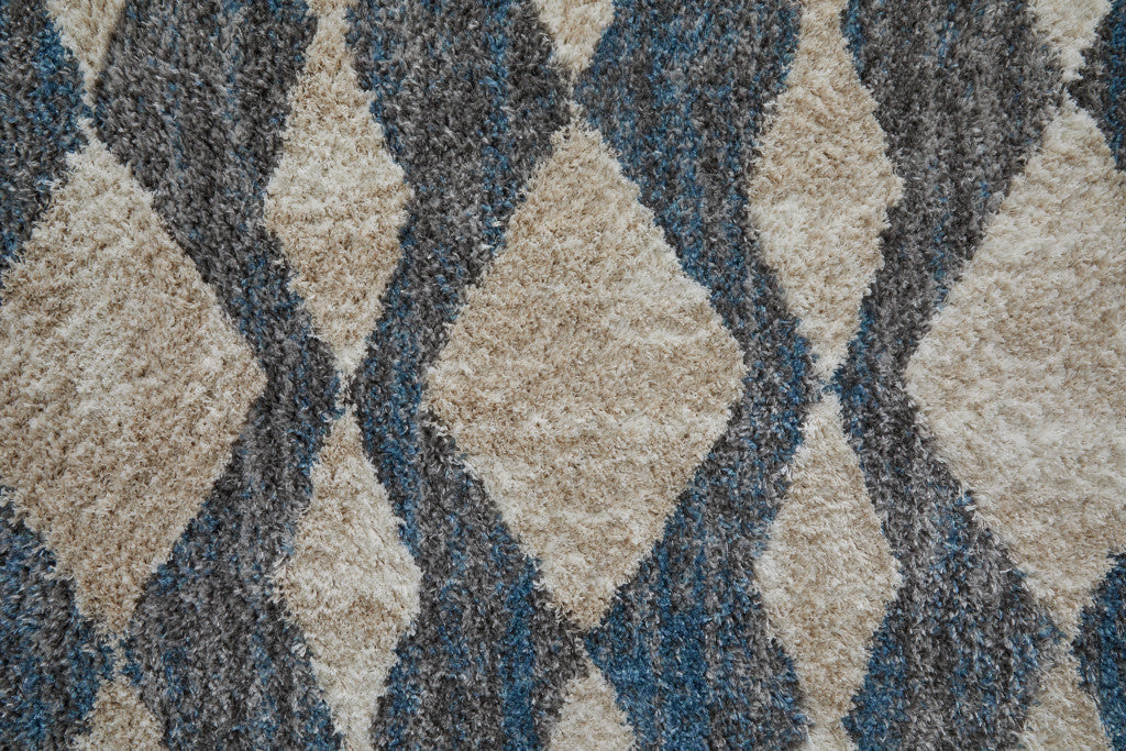 8' X 10' Ivory Gray And Blue Chevron Power Loom Stain Resistant Area Rug