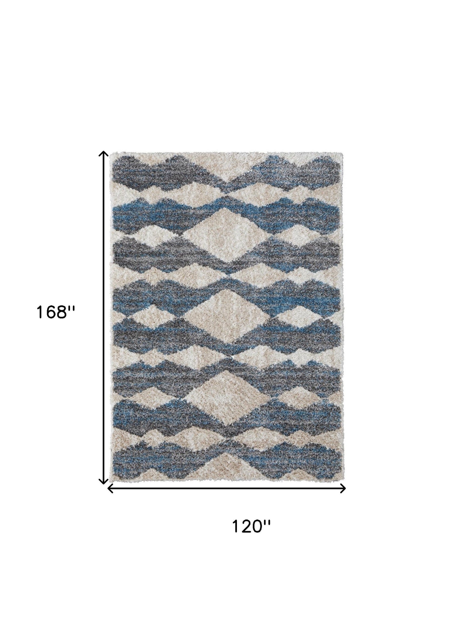 8' X 10' Ivory Gray And Blue Chevron Power Loom Stain Resistant Area Rug
