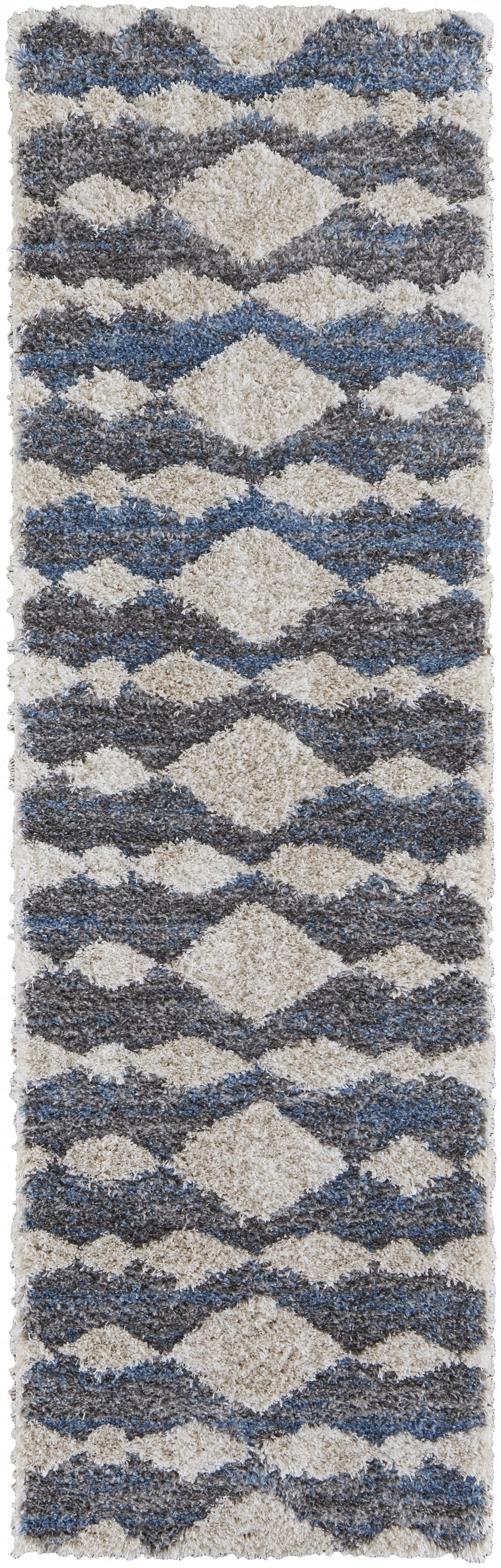 8' X 10' Ivory Gray And Blue Chevron Power Loom Stain Resistant Area Rug