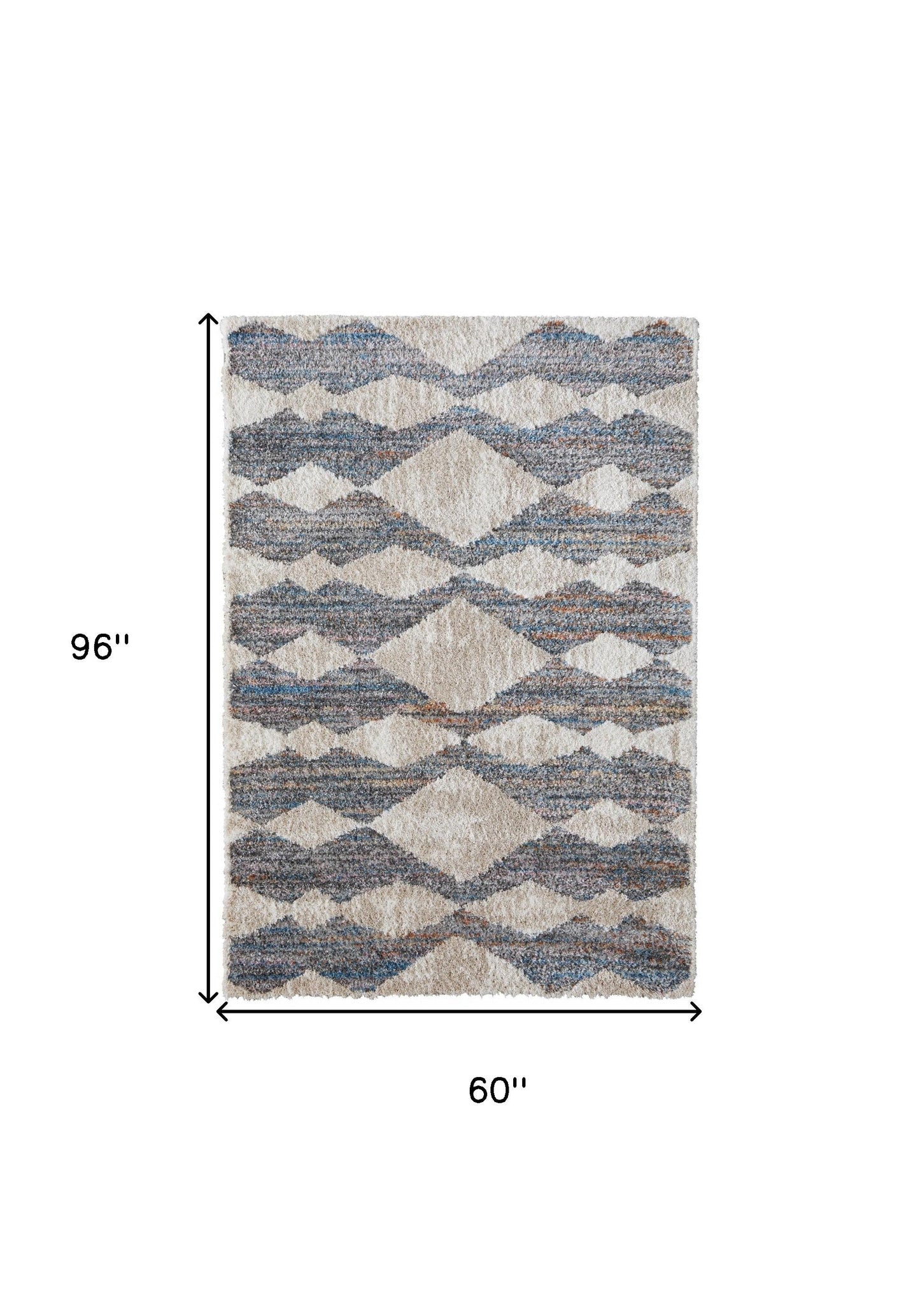 8' X 10' Ivory Gray And Blue Chevron Power Loom Stain Resistant Area Rug