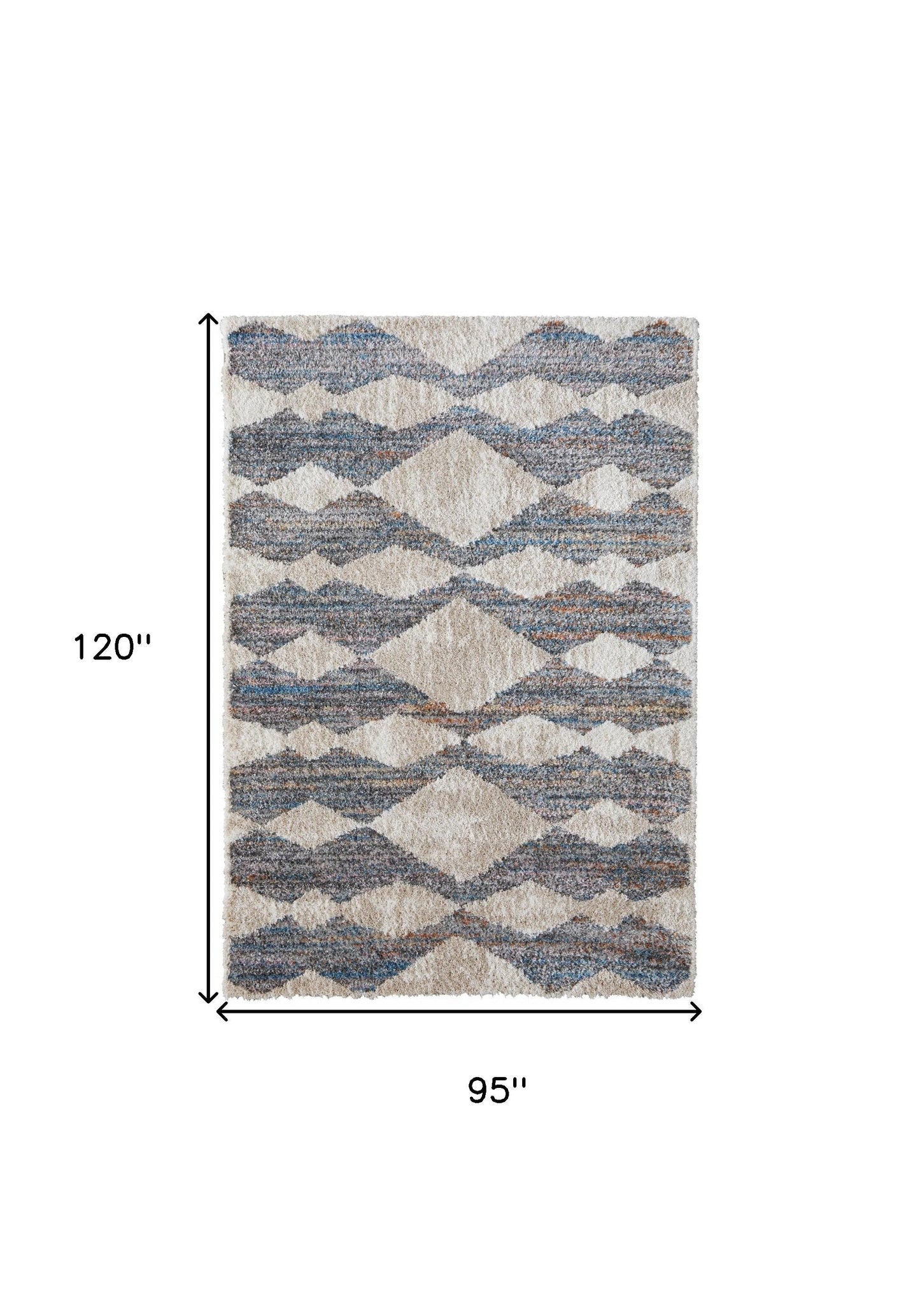 8' X 10' Ivory Gray And Blue Chevron Power Loom Stain Resistant Area Rug