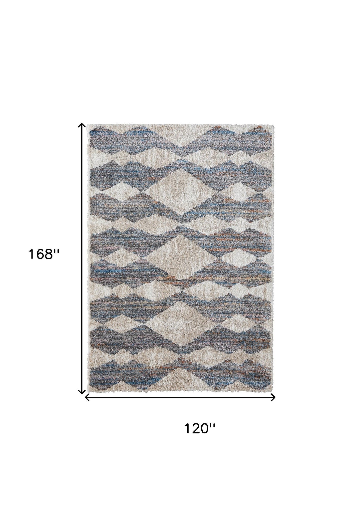 8' X 10' Ivory Gray And Blue Chevron Power Loom Stain Resistant Area Rug