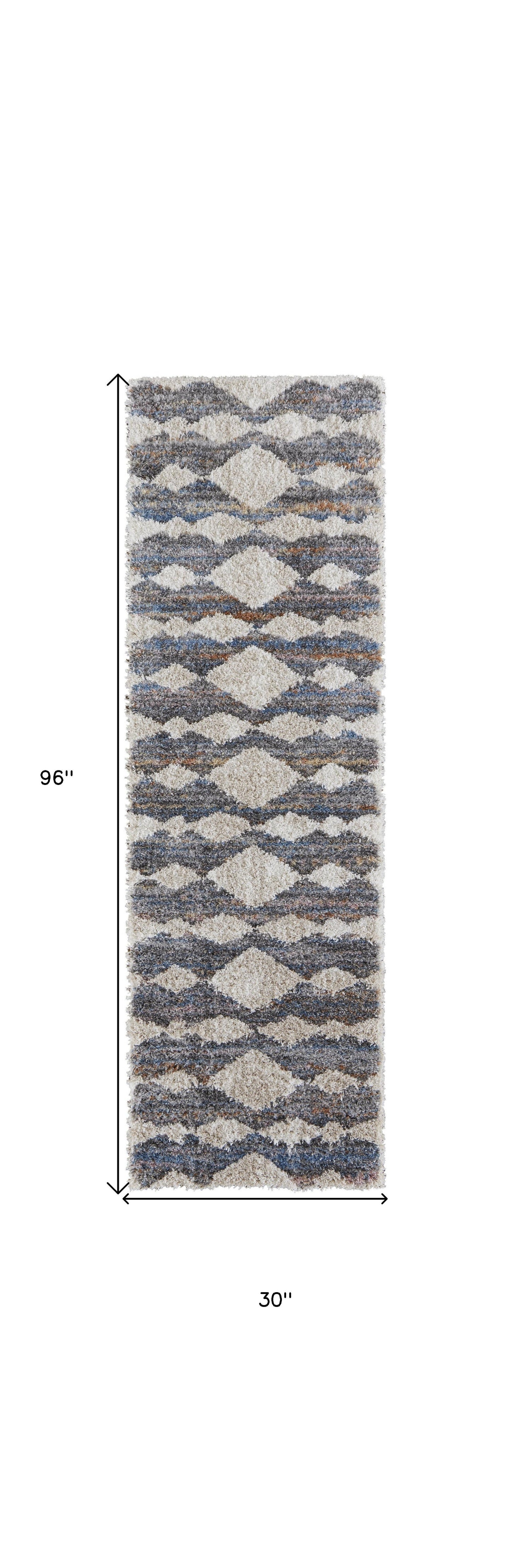 8' X 10' Ivory Gray And Blue Chevron Power Loom Stain Resistant Area Rug