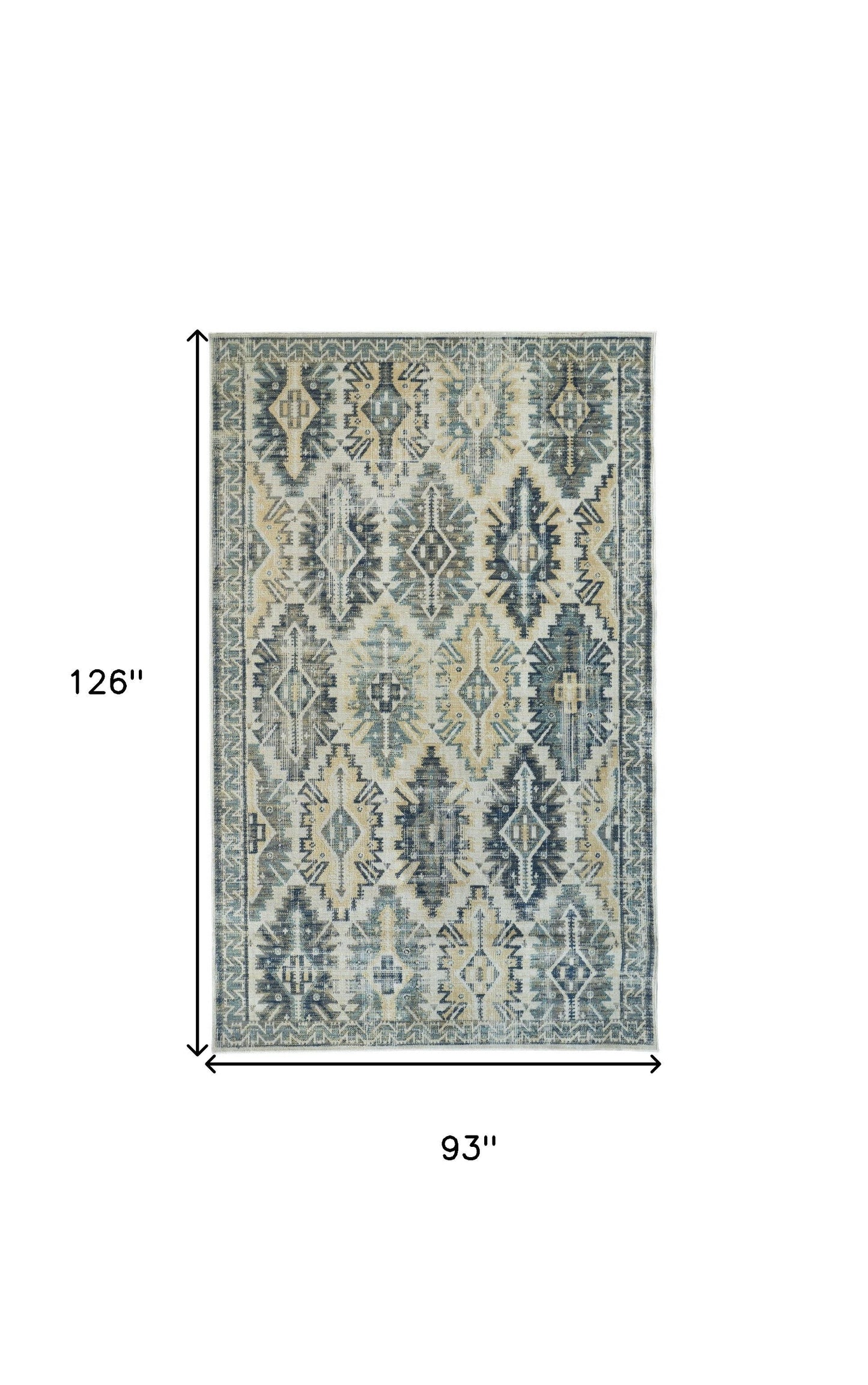 8' X 11' Green Blue And Ivory Abstract Power Loom Distressed Stain Resistant Area Rug