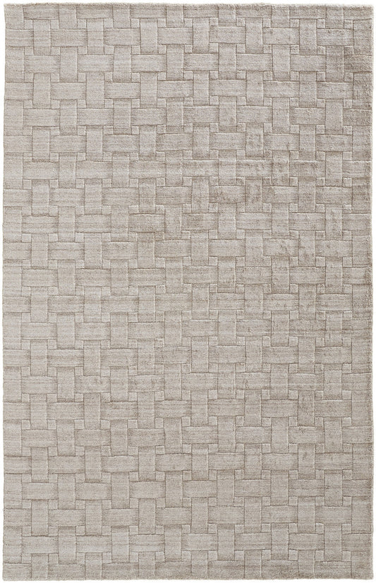 8' X 10' White And Silver Striped Hand Woven Area Rug
