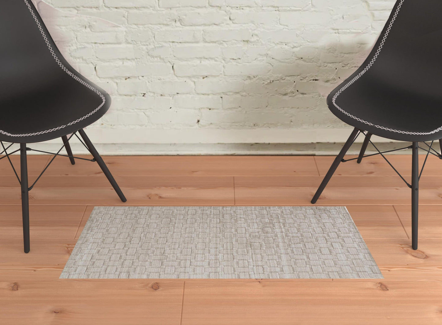 8' X 10' White And Silver Striped Hand Woven Area Rug