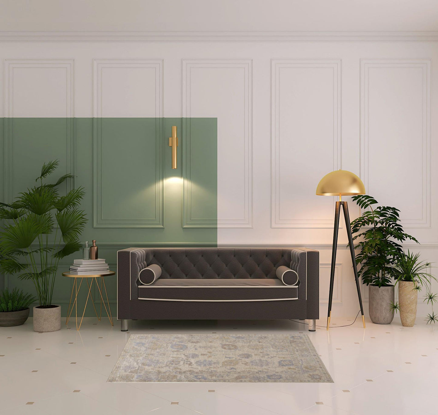 2' X 3' Tan Orange And Blue Floral Hand Knotted Stain Resistant Area Rug