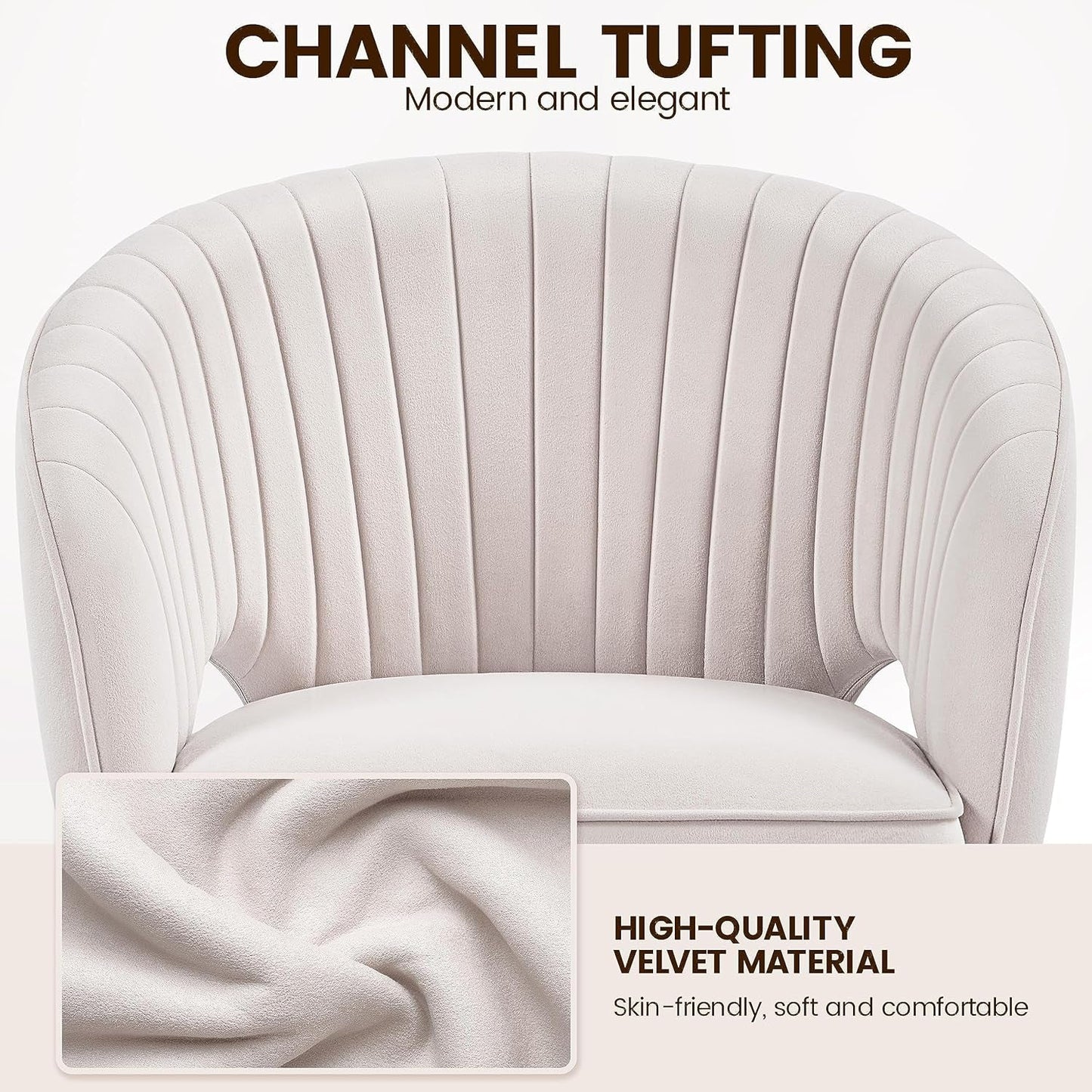 Cream Velvet Swivel Desk Chair With Wheels Tufted Back