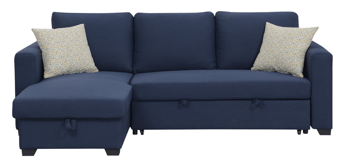 Navy Reversible Sectional with Pop-Up Sleeper and Storage Chaise