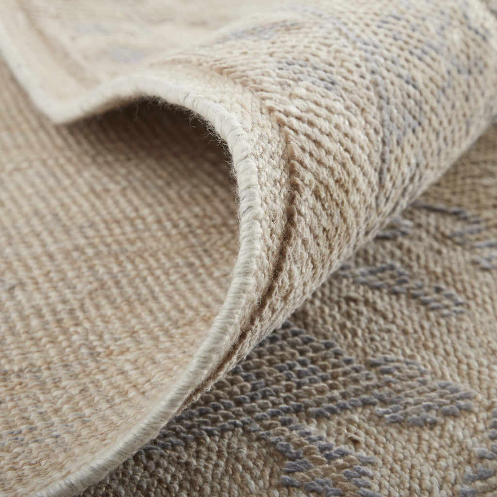 2' X 3' Tan Orange And Blue Floral Hand Knotted Stain Resistant Area Rug