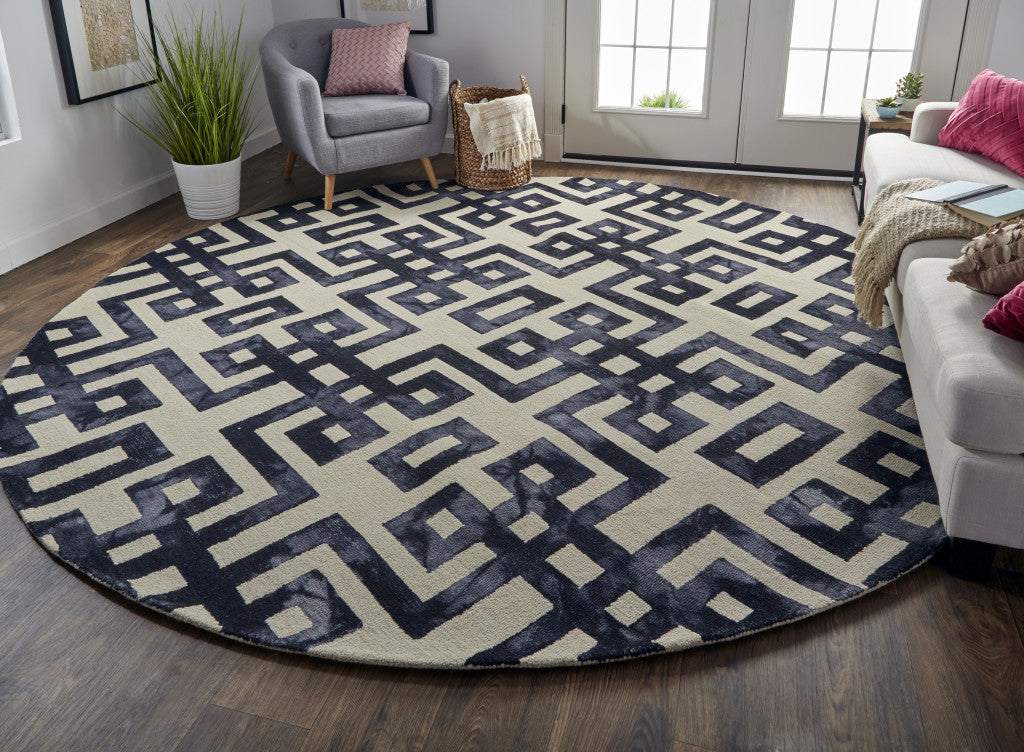 8' X 11' Ivory And Black Wool Tufted Handmade Area Rug