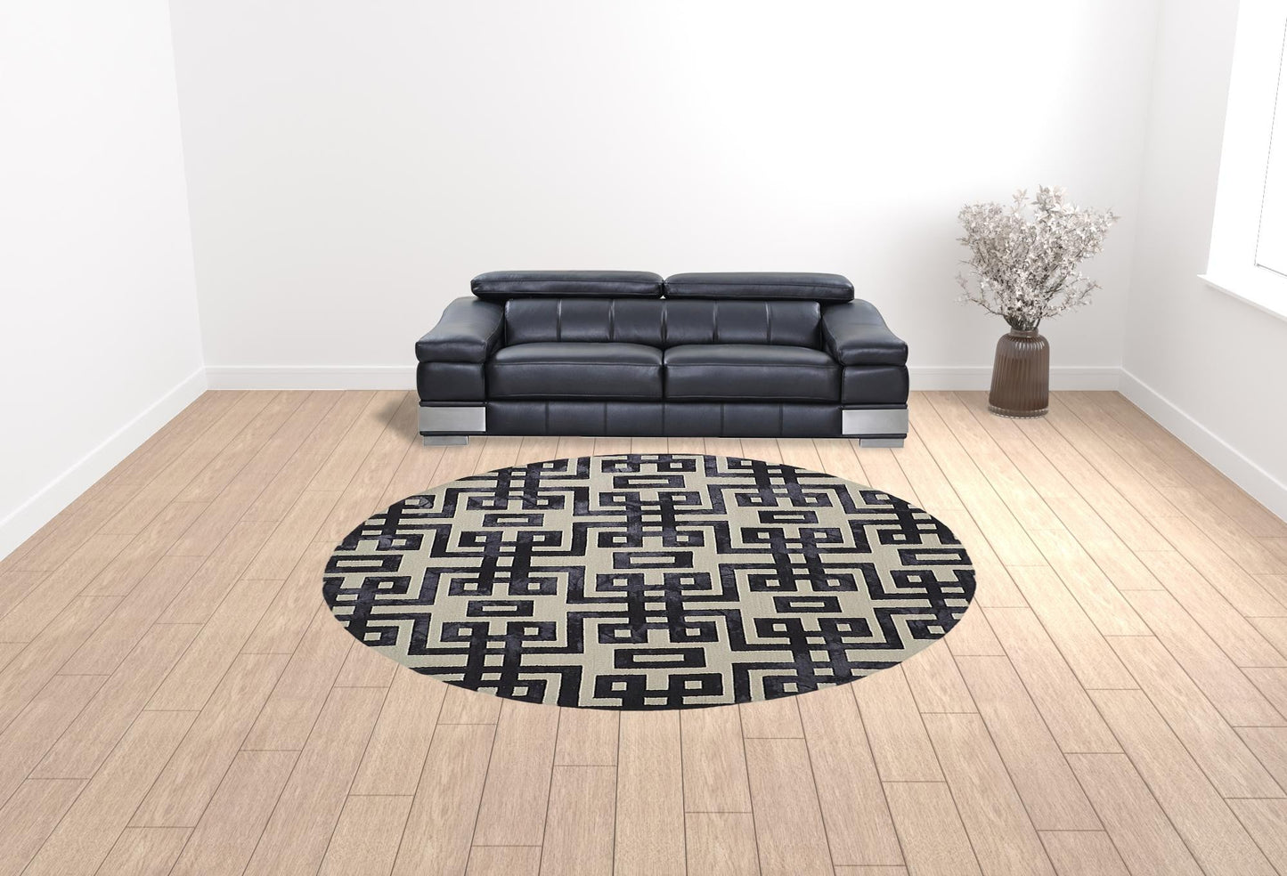 8' X 11' Ivory And Black Wool Tufted Handmade Area Rug