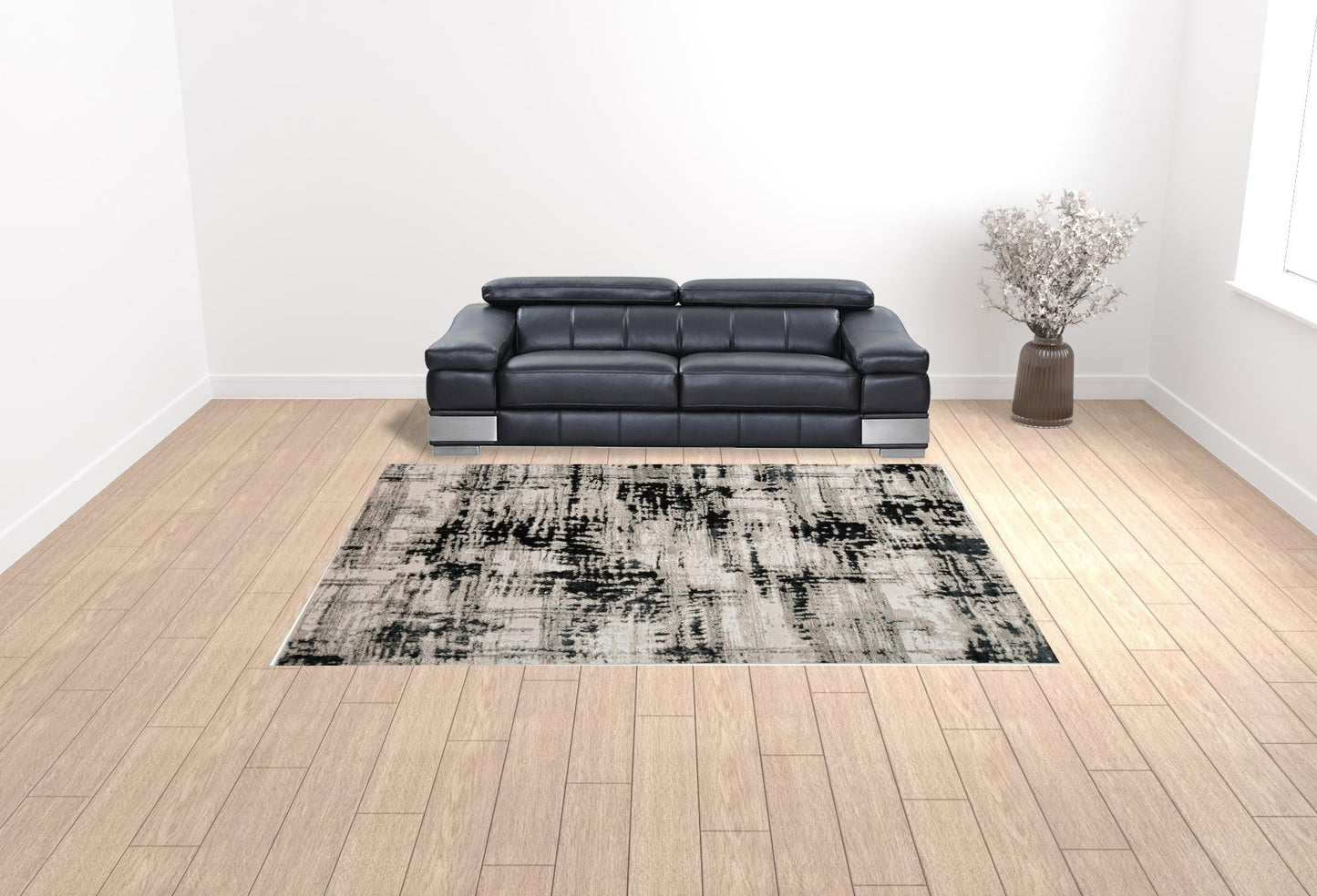 2' X 3' Black White And Gray Stain Resistant Area Rug