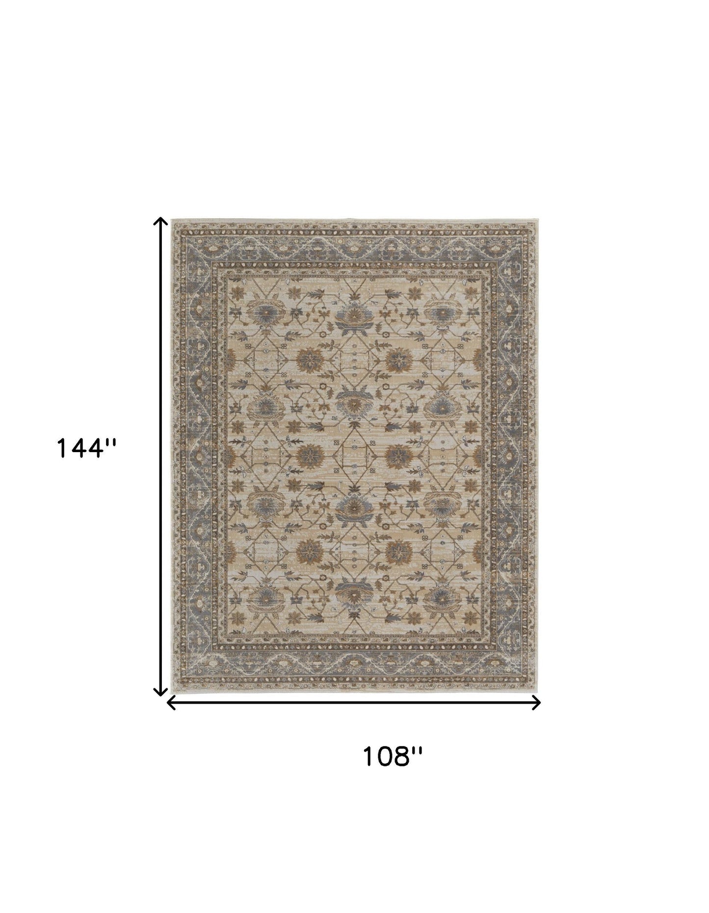 9' X 12' Tan Ivory And Gray Power Loom Area Rug