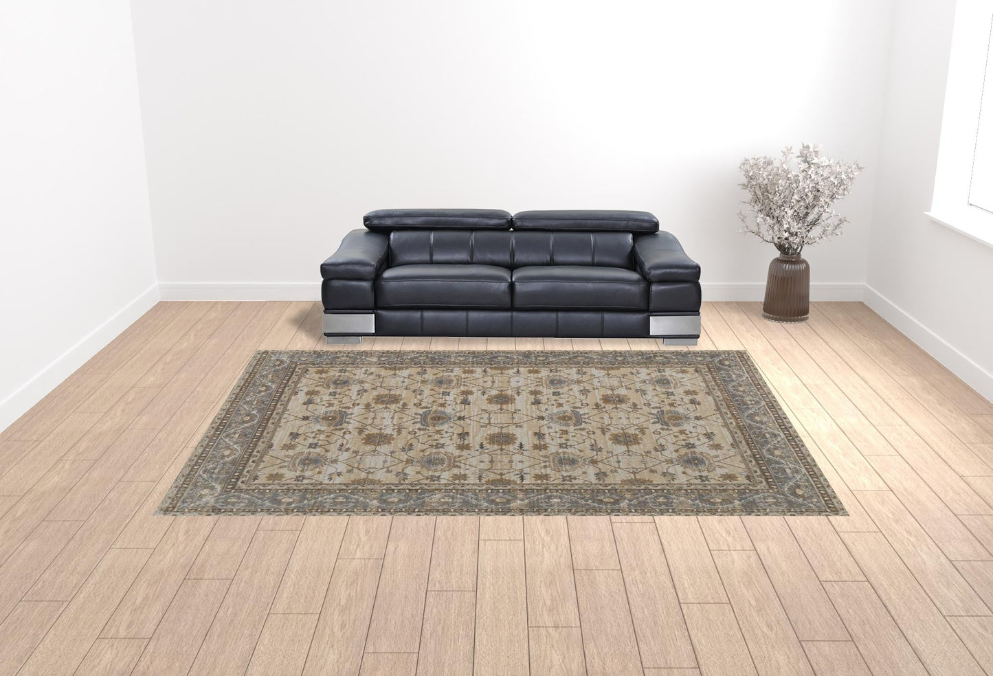 9' X 12' Tan Ivory And Gray Power Loom Area Rug