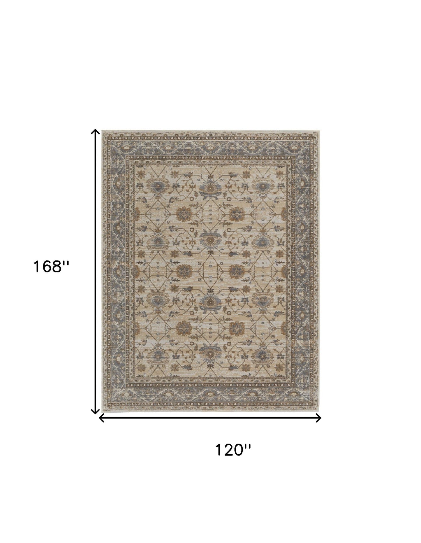 9' X 12' Tan Ivory And Gray Power Loom Area Rug
