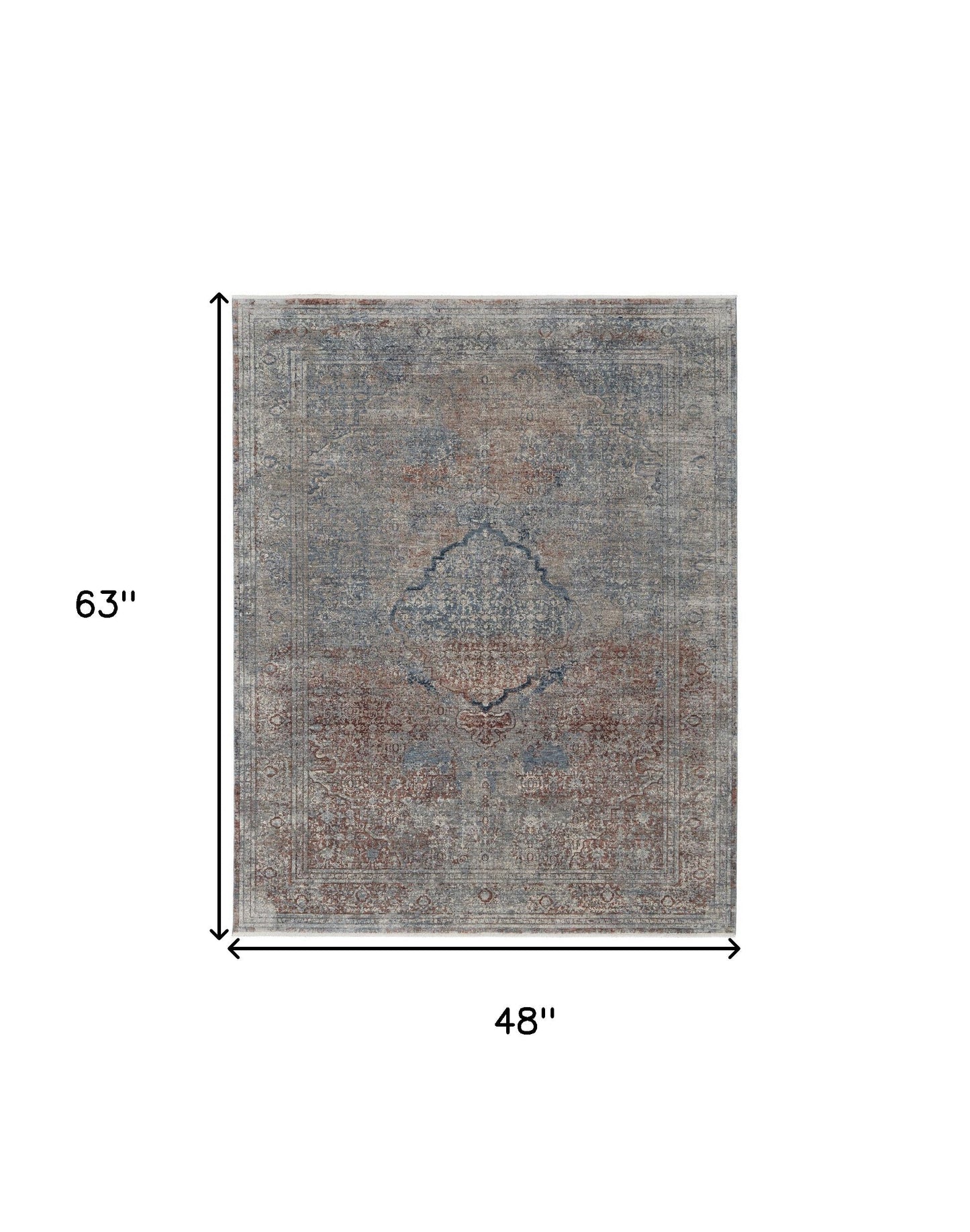 7' X 10' Blue Red And Gray Floral Power Loom Stain Resistant Area Rug