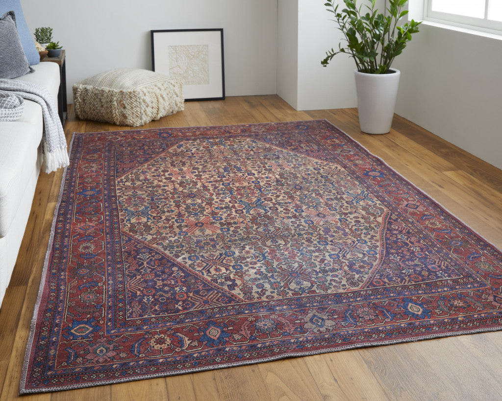 10' X 14' Ivory and Blue Floral Power Loom Area Rug