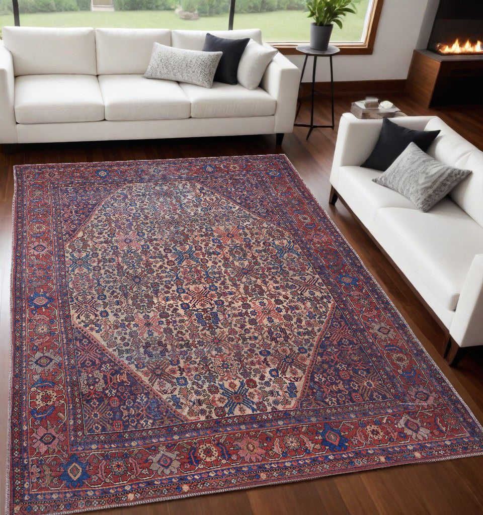 10' X 14' Ivory and Blue Floral Power Loom Area Rug