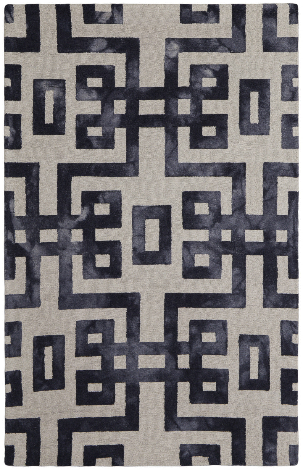 8' X 11' Ivory And Black Wool Tufted Handmade Area Rug