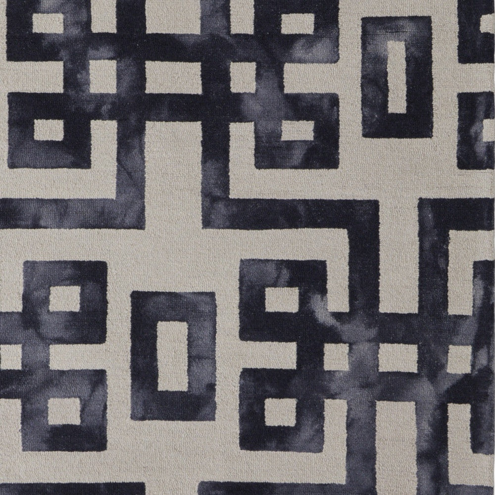 8' X 11' Ivory And Black Wool Tufted Handmade Area Rug