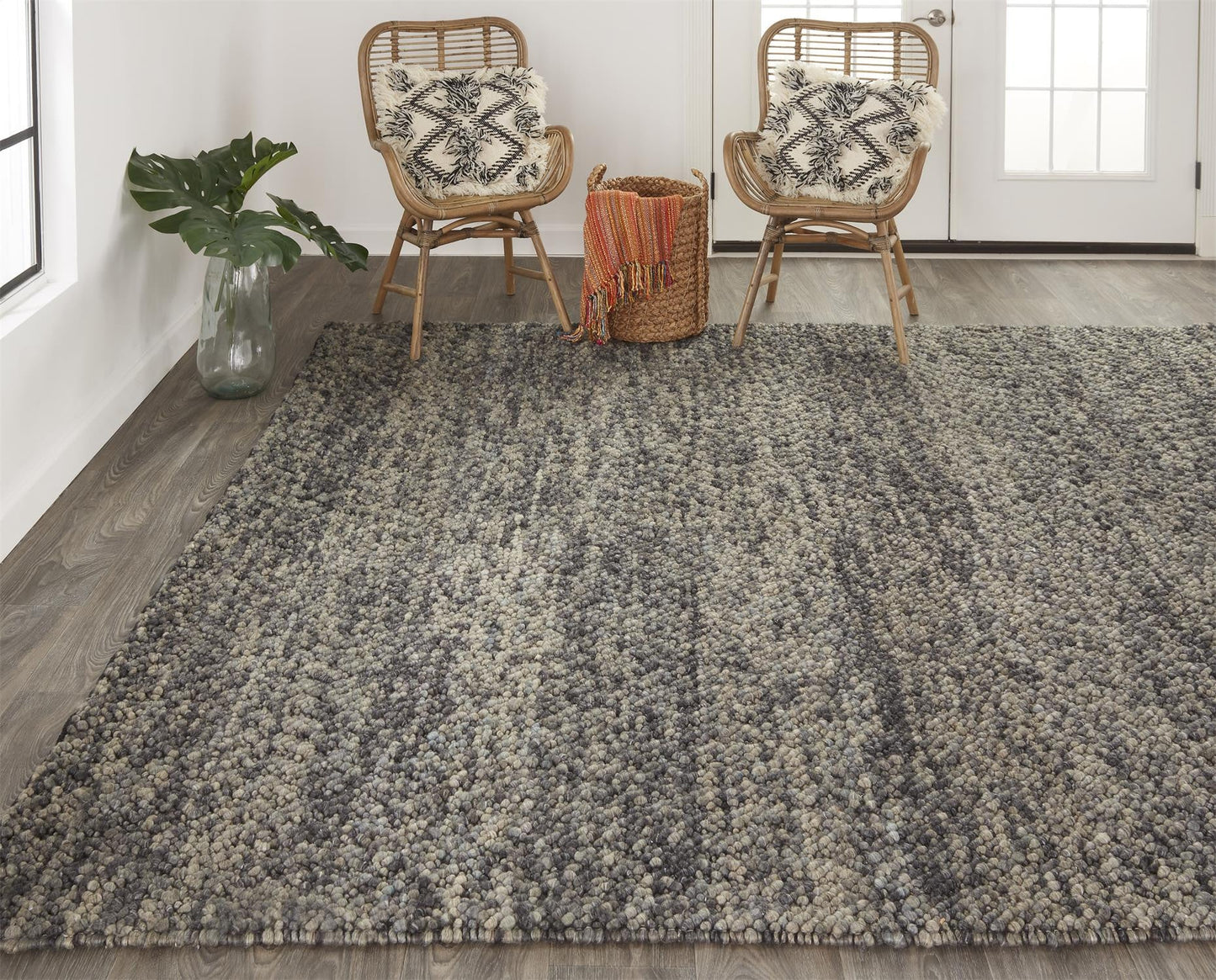 8' X 11' Purple and Gray Wool Hand Woven Distressed Area Rug