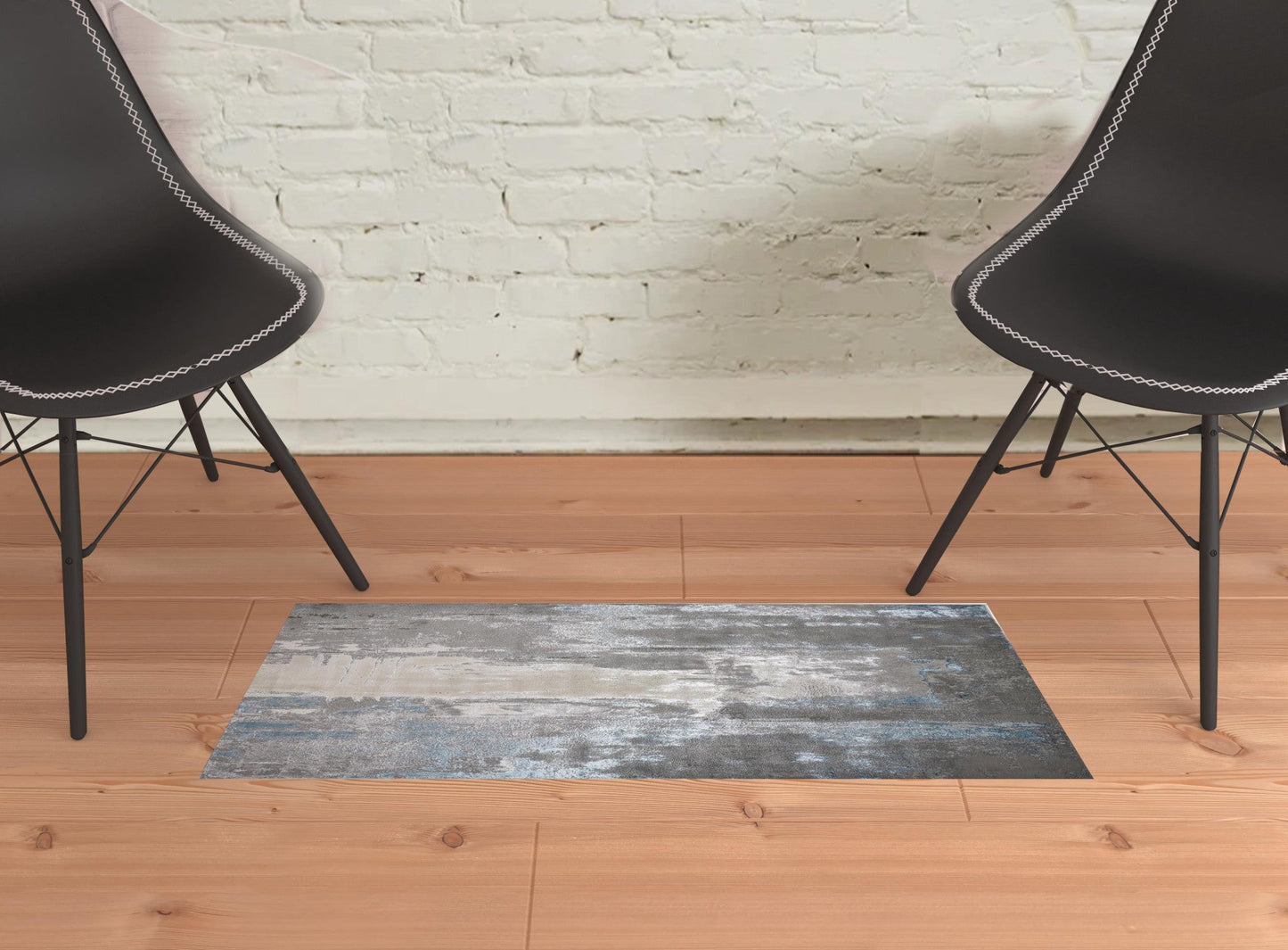 2' X 3' Gray Ivory And Blue Abstract Stain Resistant Area Rug