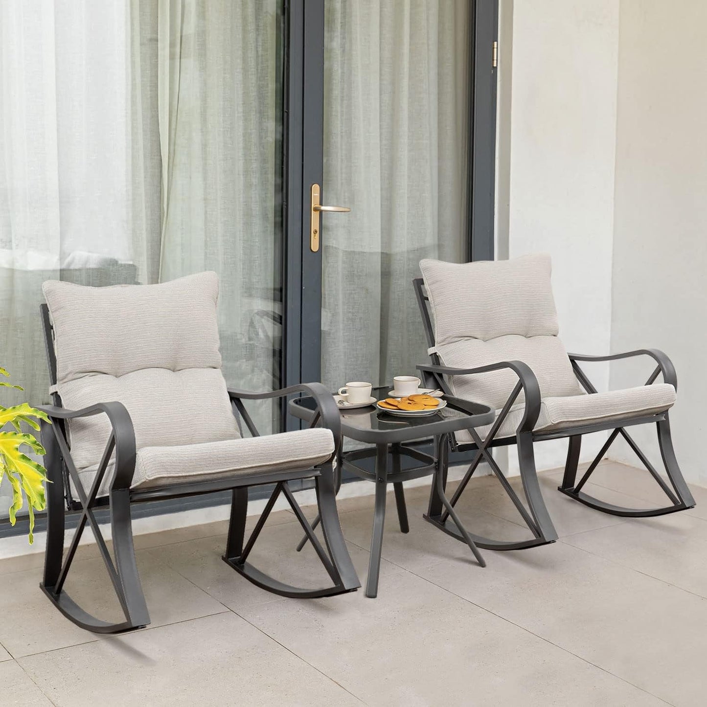 Three Piece Outdoor Bistro Set with Rocking Chairs