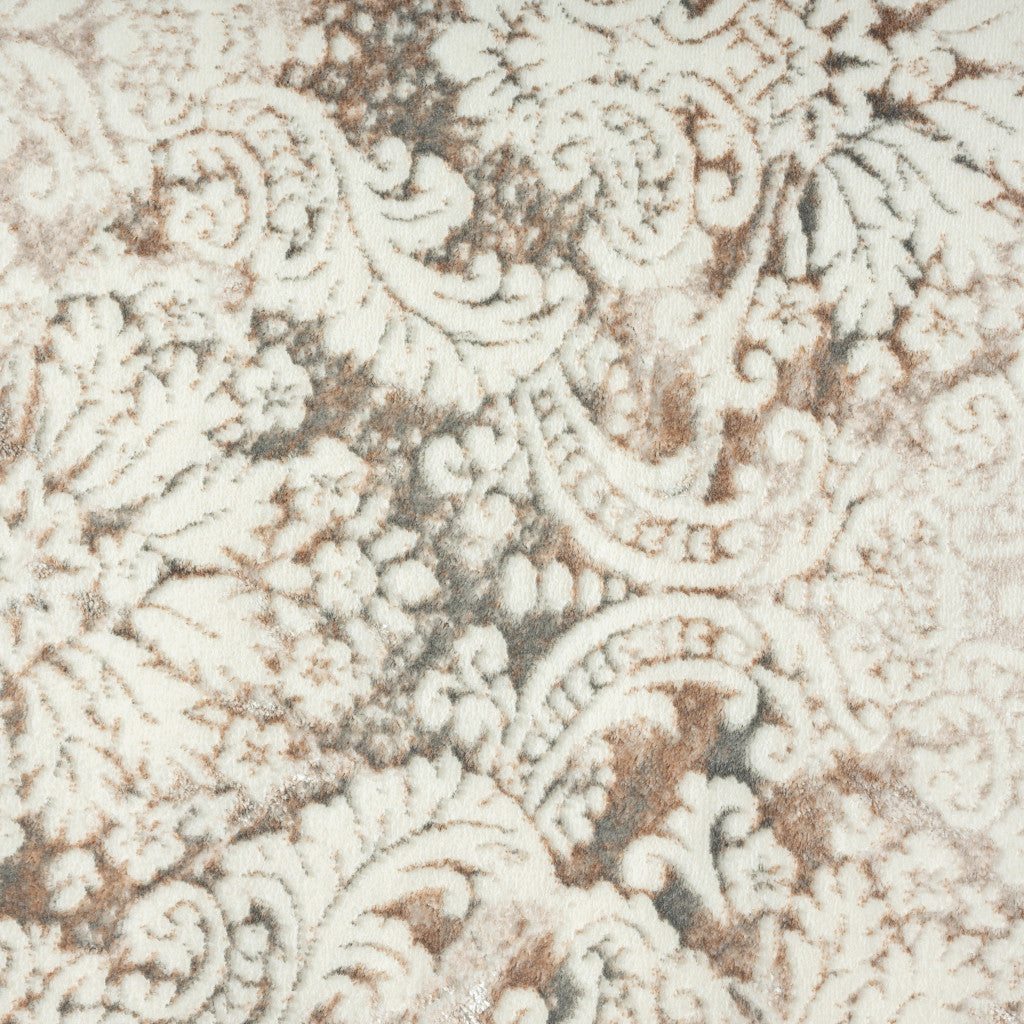 8' X 10' Cream Damask Stain Resistant Area Rug