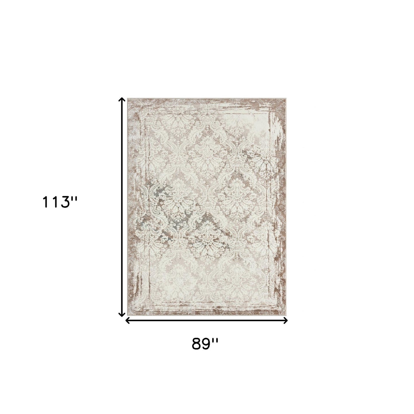 8' X 10' Cream Damask Stain Resistant Area Rug
