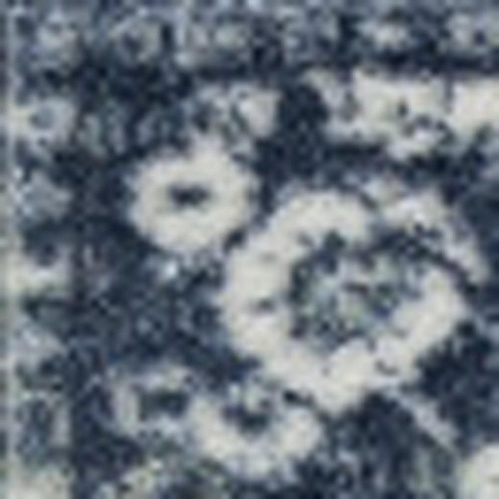 5' X 7' Blue Floral Stain Resistant Area Rug