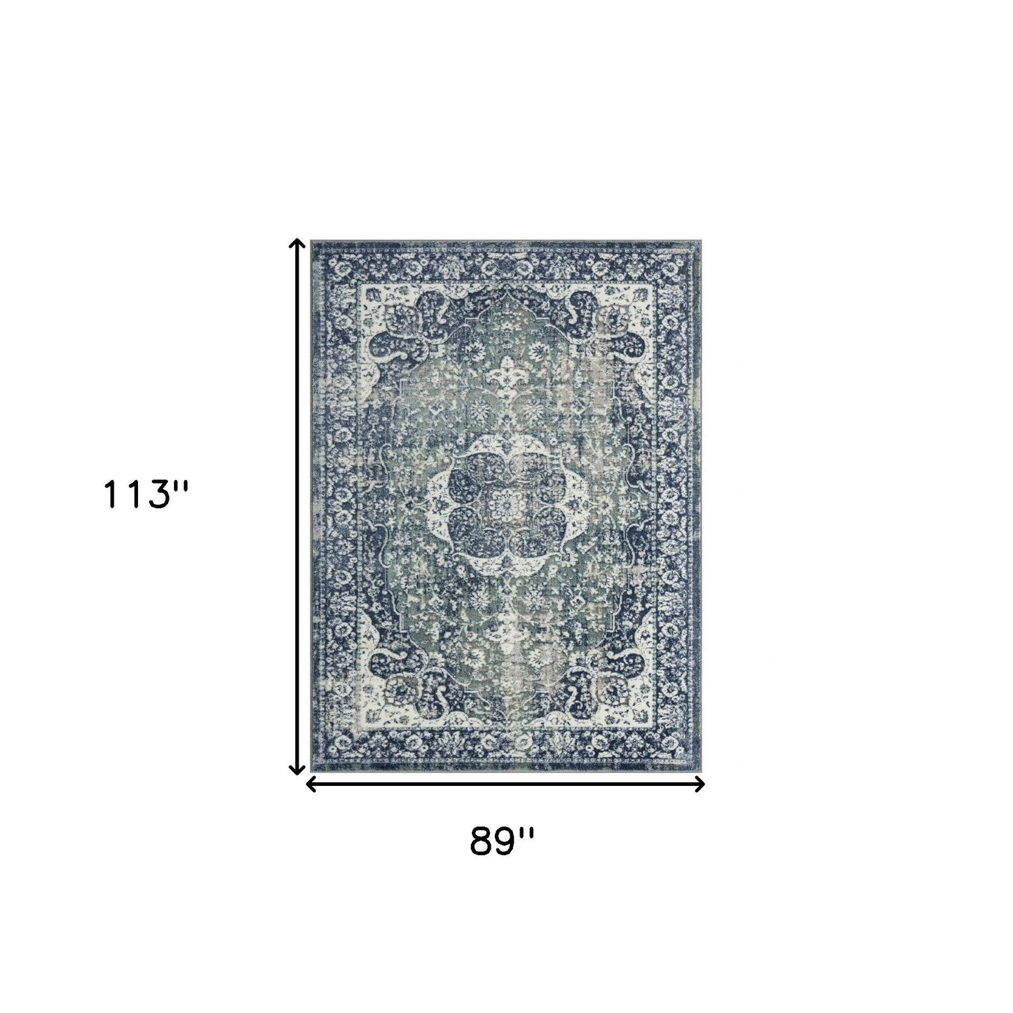 5' X 7' Blue Floral Stain Resistant Area Rug