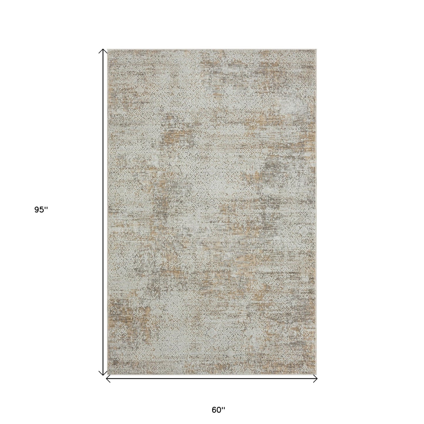 2' X 8' Gray Damask Distressed Runner Rug