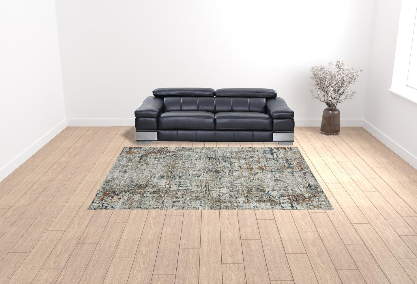 5' X 8' Gray Abstract Distressed Area Rug