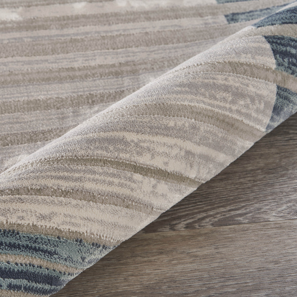 8' Ivory And Blue Abstract Runner Rug