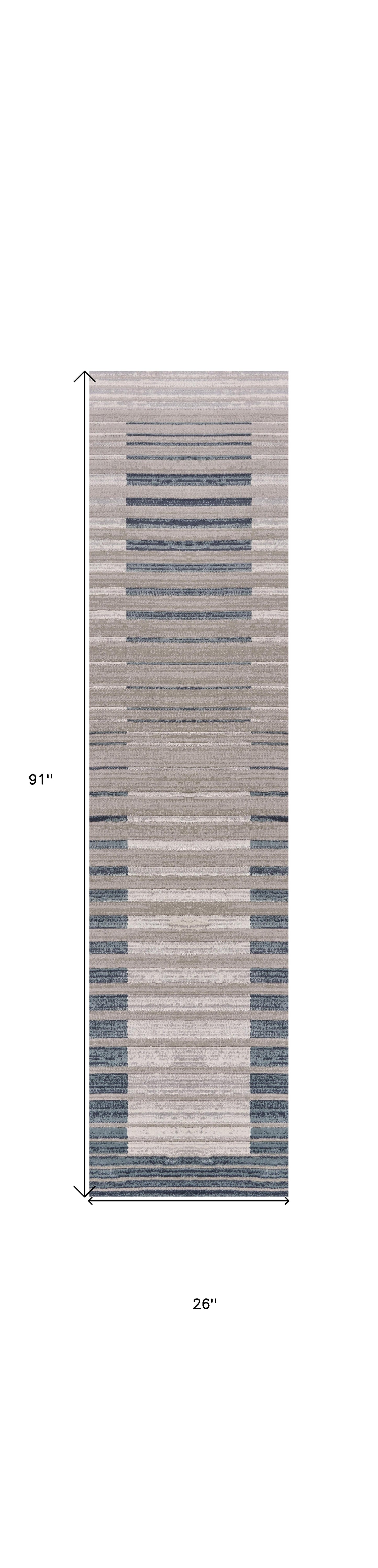 8' Ivory And Blue Abstract Runner Rug