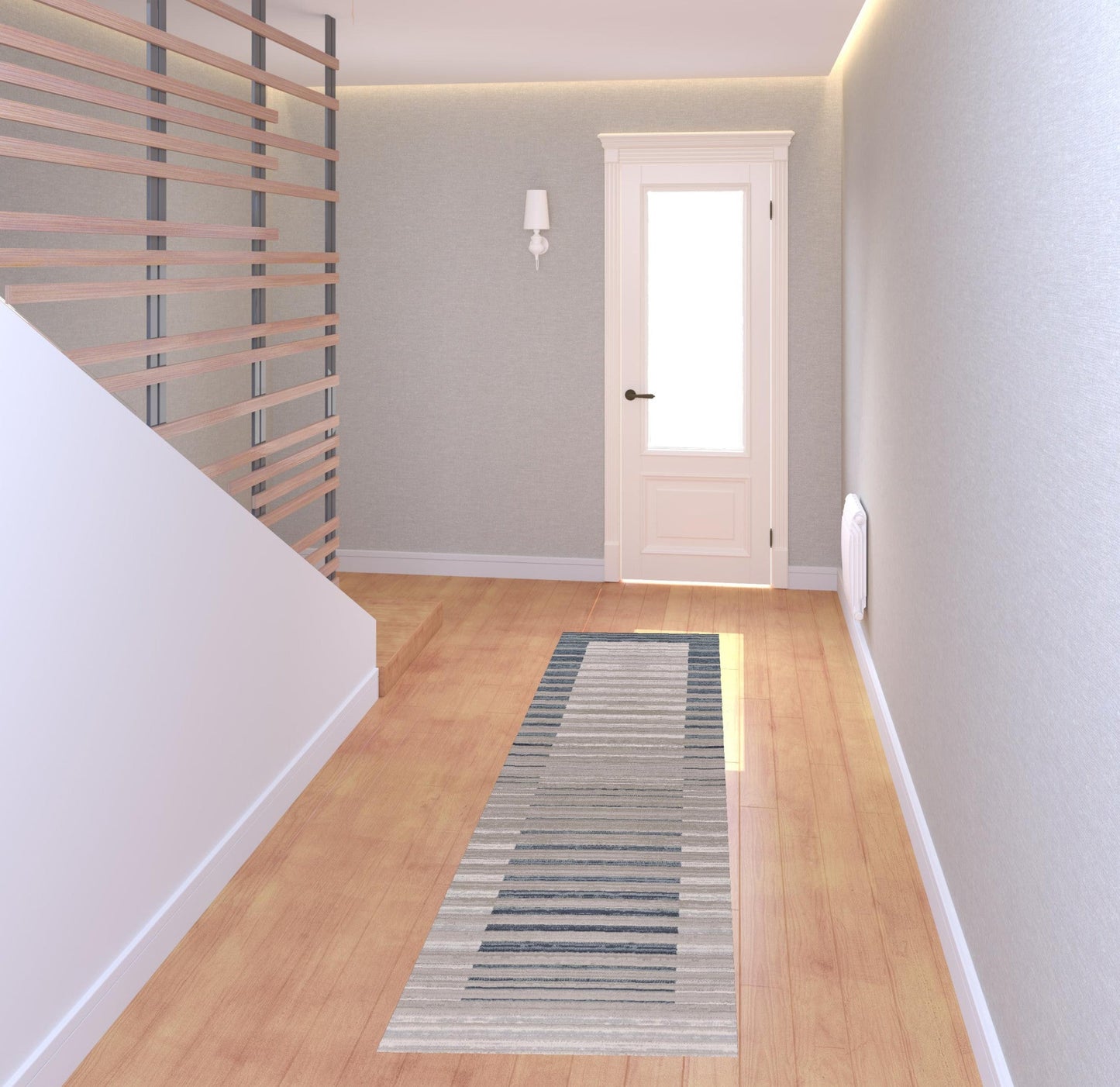 8' Ivory And Blue Abstract Runner Rug