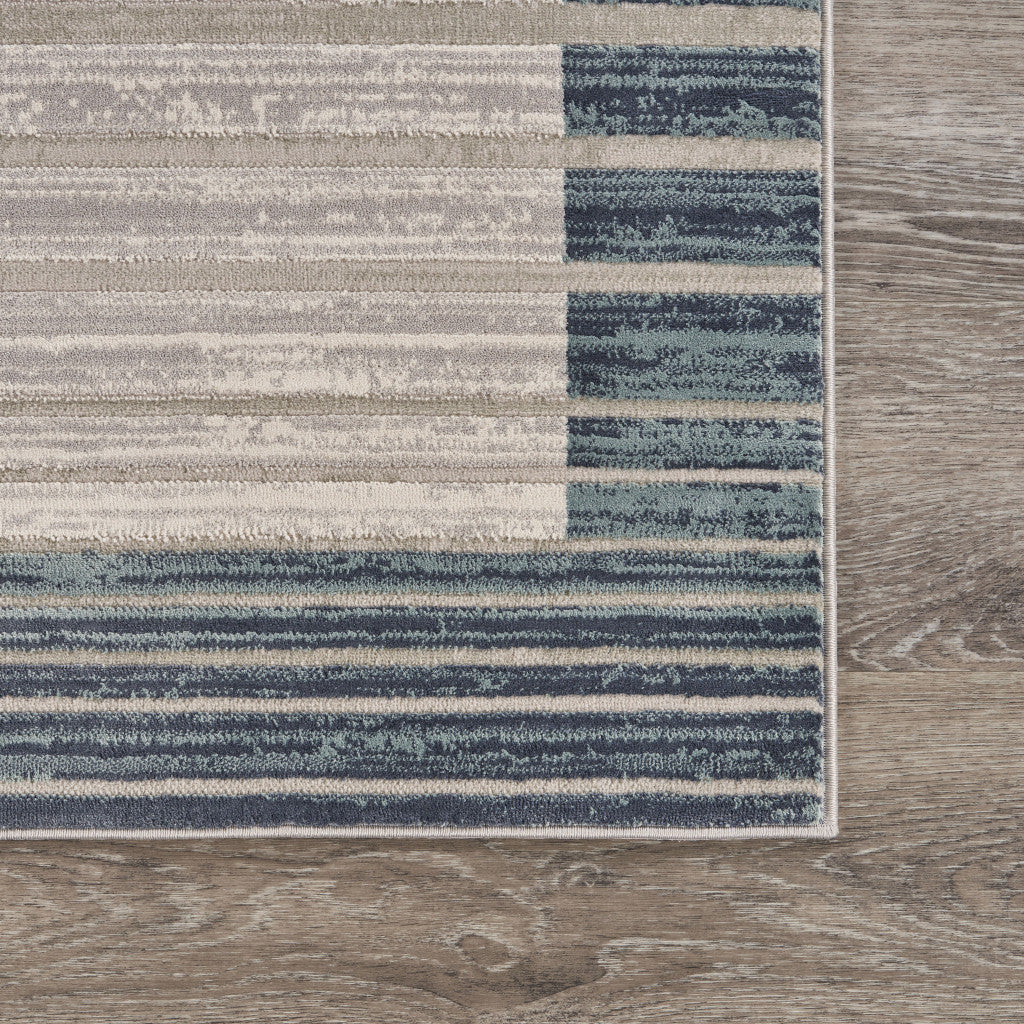 8' Ivory And Blue Abstract Runner Rug