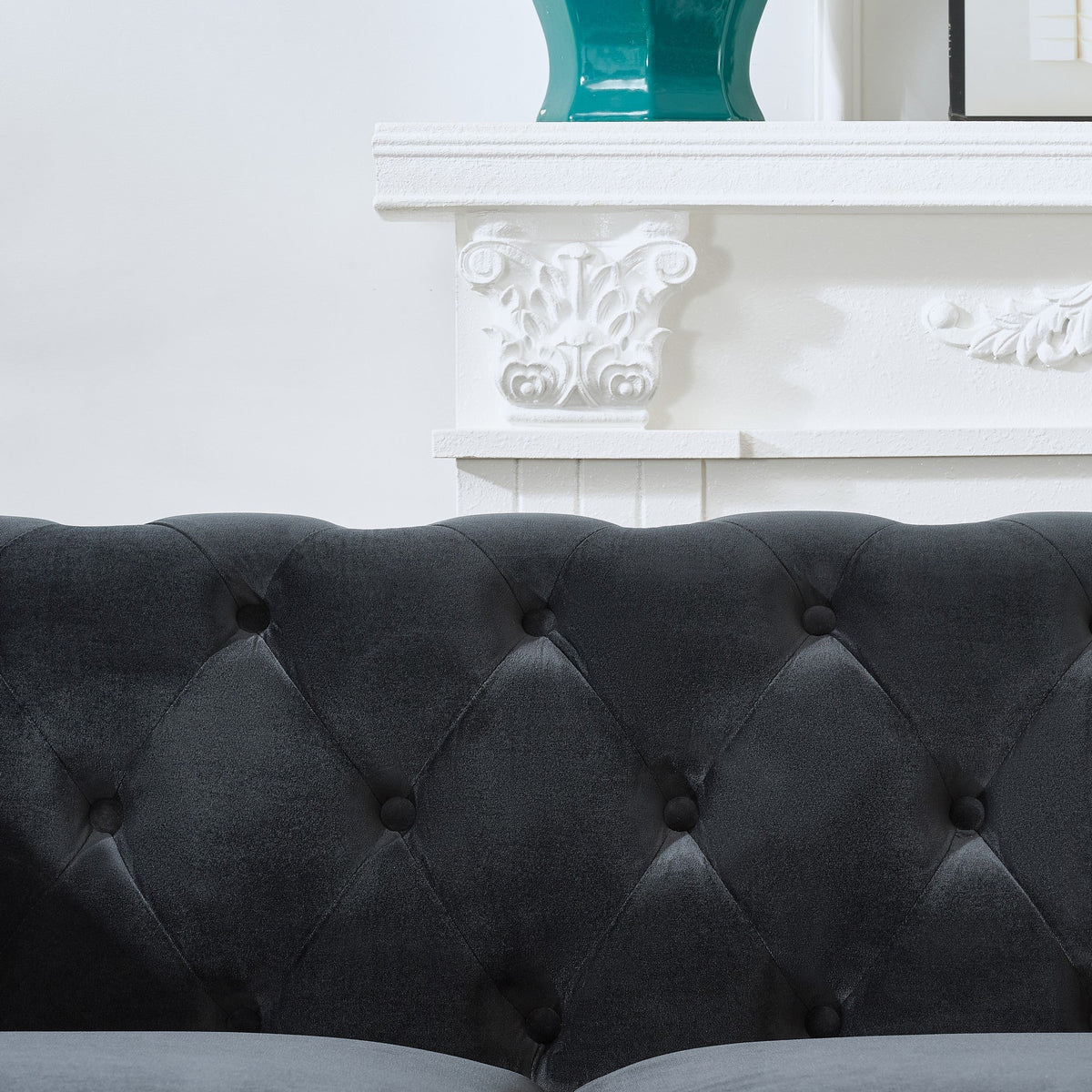 Chesterfield Velvet Upholstery Fabric Sofa - 3 Seater
