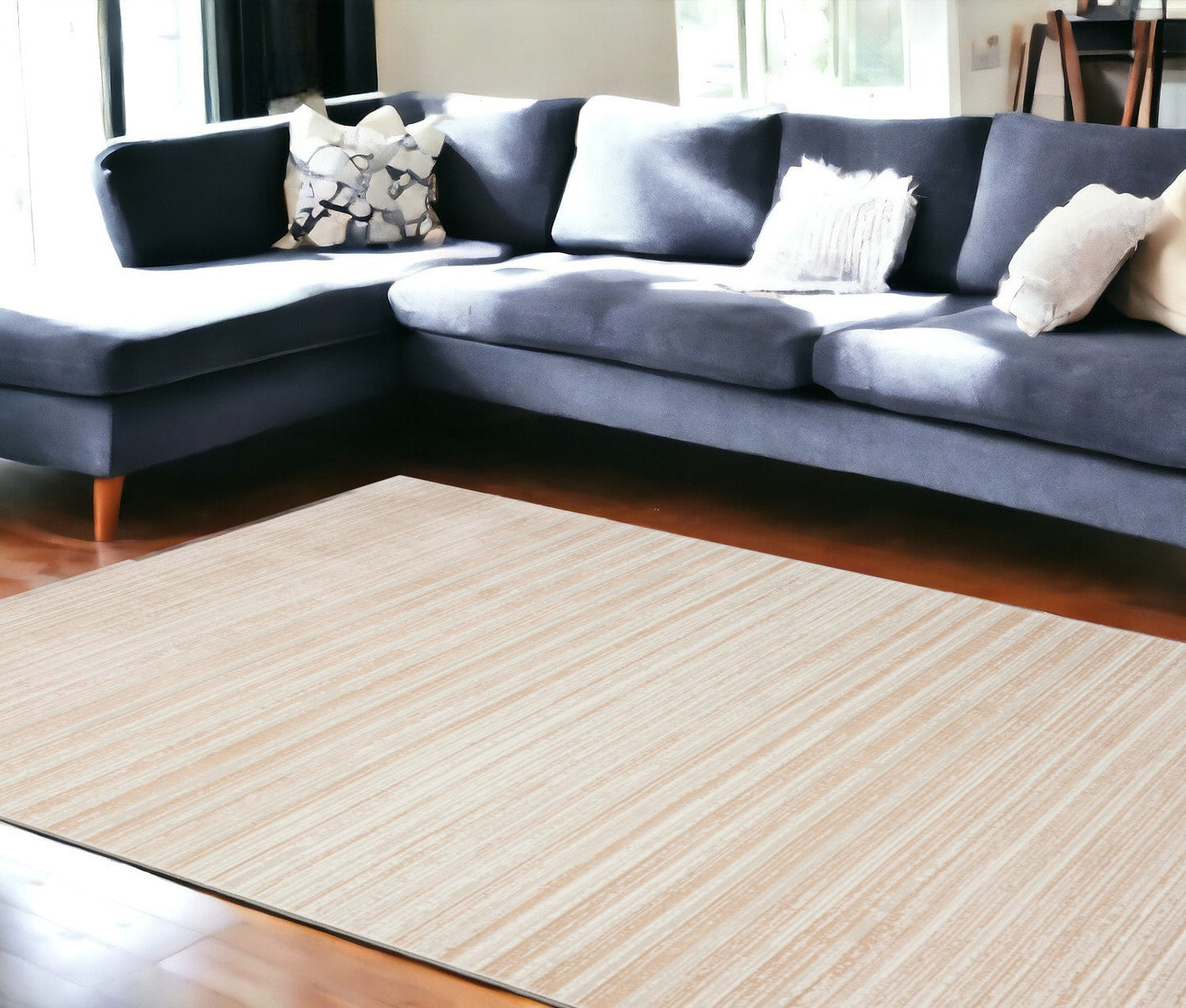 8' Beige Abstract Distressed Runner Rug