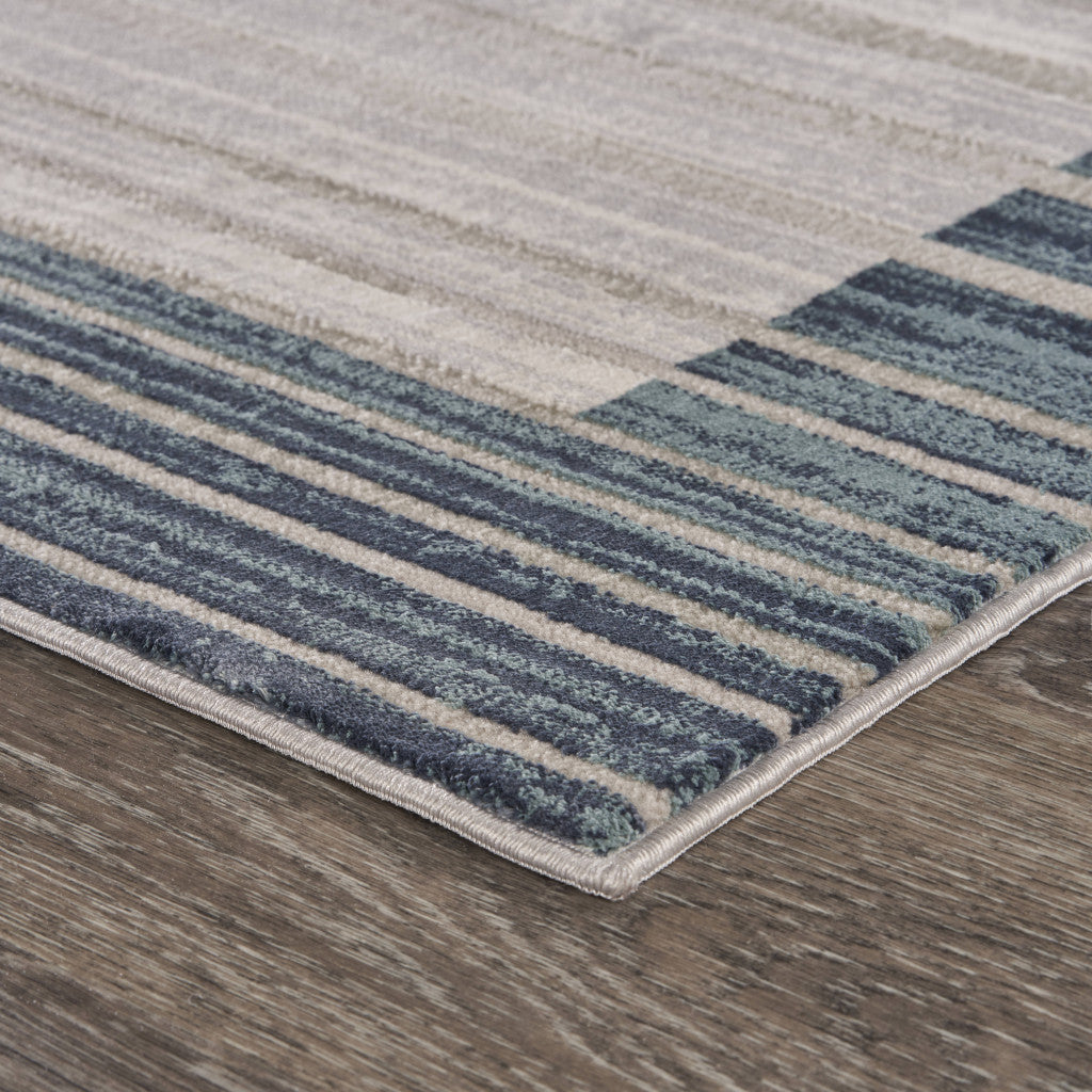 8' Ivory And Blue Abstract Runner Rug