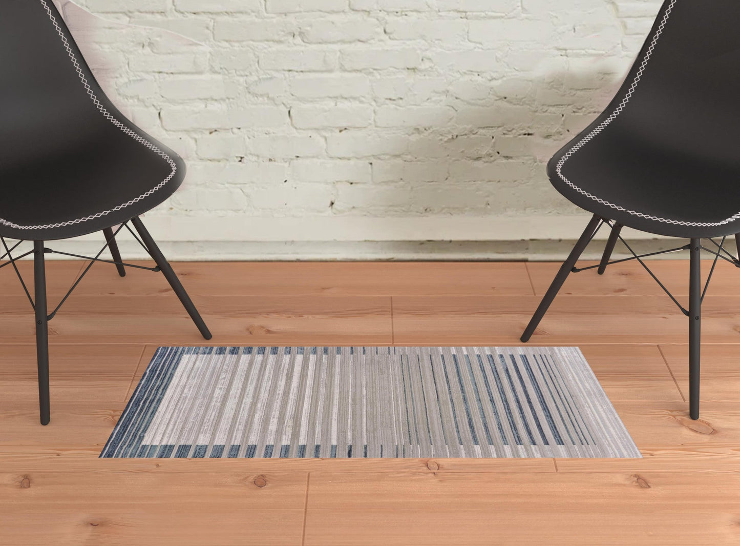 8' Ivory And Blue Abstract Runner Rug